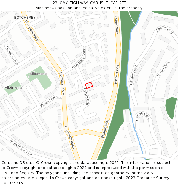 23, OAKLEIGH WAY, CARLISLE, CA1 2TE: Location map and indicative extent of plot