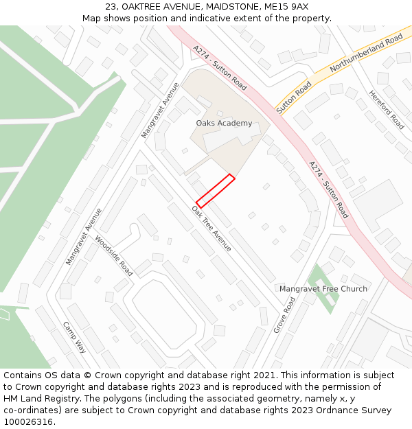 23, OAKTREE AVENUE, MAIDSTONE, ME15 9AX: Location map and indicative extent of plot