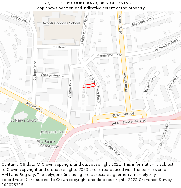 23, OLDBURY COURT ROAD, BRISTOL, BS16 2HH: Location map and indicative extent of plot