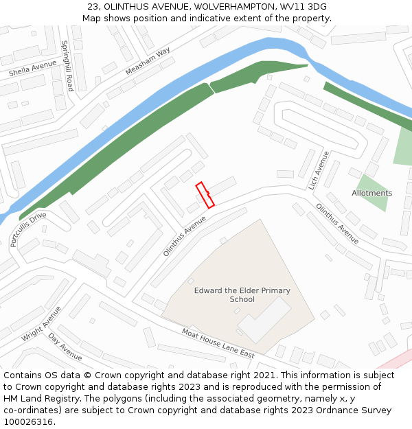 23, OLINTHUS AVENUE, WOLVERHAMPTON, WV11 3DG: Location map and indicative extent of plot