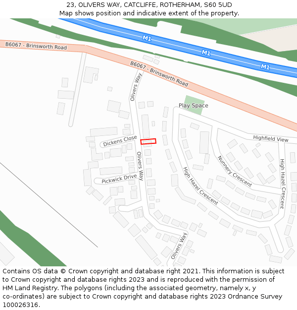 23, OLIVERS WAY, CATCLIFFE, ROTHERHAM, S60 5UD: Location map and indicative extent of plot