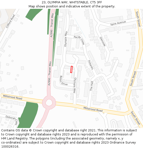 23, OLYMPIA WAY, WHITSTABLE, CT5 3FF: Location map and indicative extent of plot