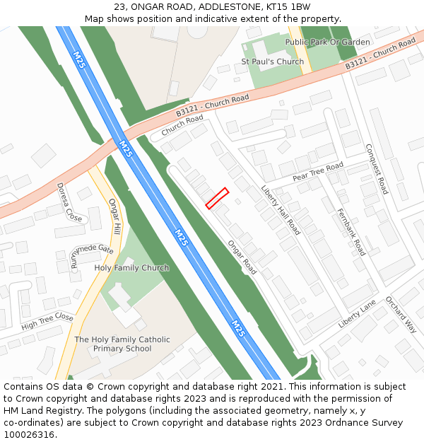 23, ONGAR ROAD, ADDLESTONE, KT15 1BW: Location map and indicative extent of plot