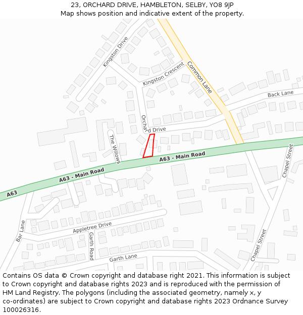 23, ORCHARD DRIVE, HAMBLETON, SELBY, YO8 9JP: Location map and indicative extent of plot