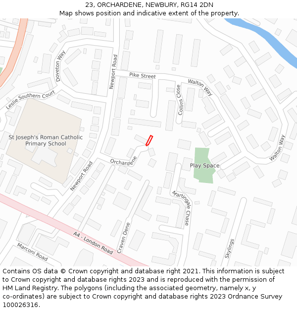 23, ORCHARDENE, NEWBURY, RG14 2DN: Location map and indicative extent of plot