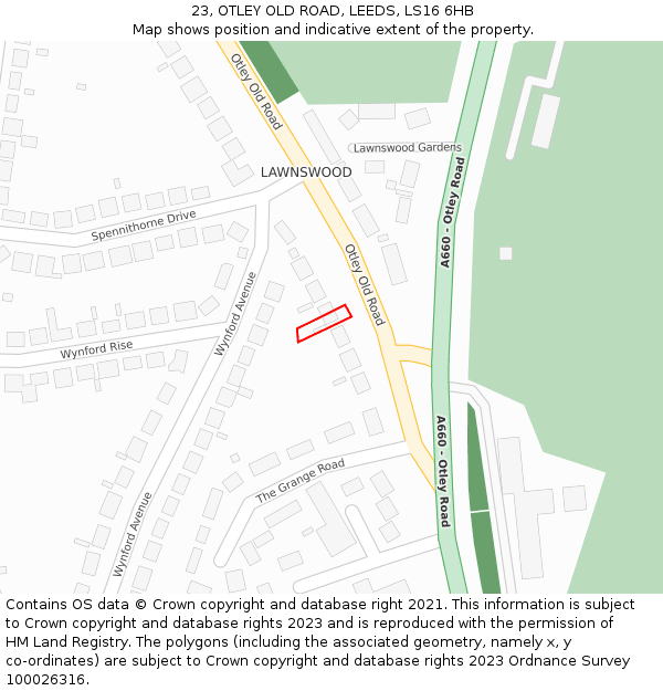 23, OTLEY OLD ROAD, LEEDS, LS16 6HB: Location map and indicative extent of plot