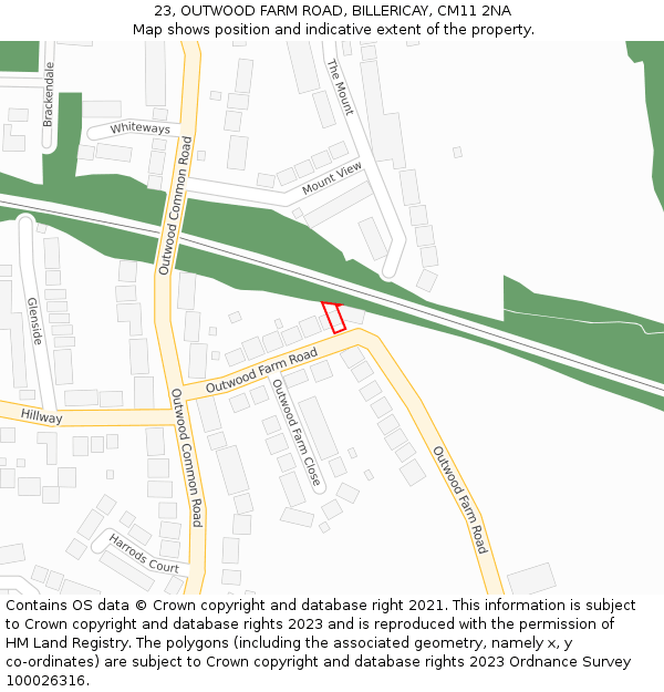 23, OUTWOOD FARM ROAD, BILLERICAY, CM11 2NA: Location map and indicative extent of plot
