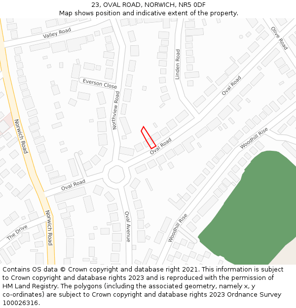 23, OVAL ROAD, NORWICH, NR5 0DF: Location map and indicative extent of plot