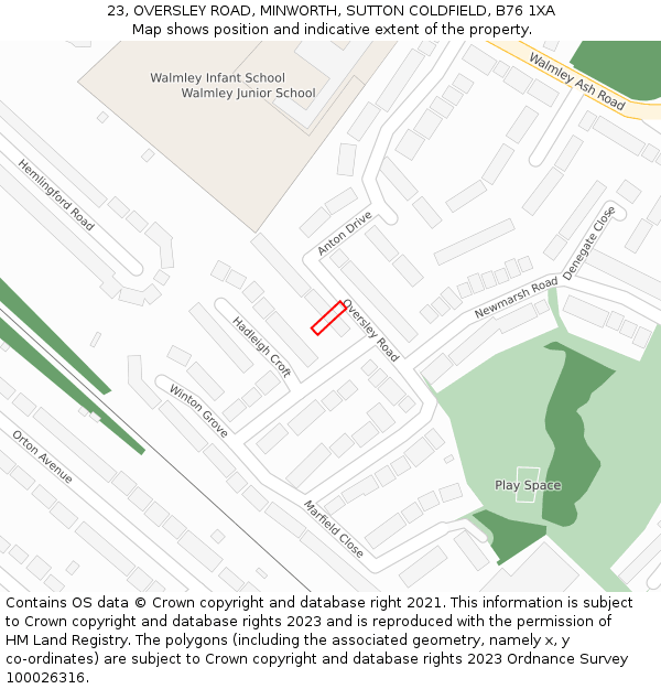 23, OVERSLEY ROAD, MINWORTH, SUTTON COLDFIELD, B76 1XA: Location map and indicative extent of plot