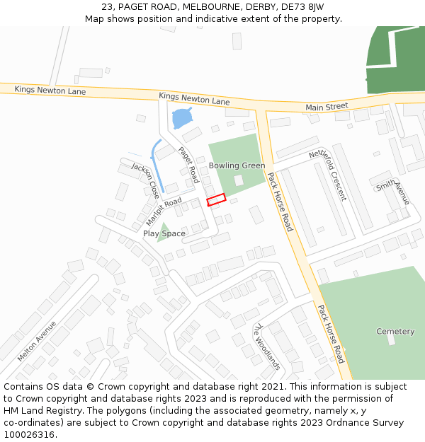 23, PAGET ROAD, MELBOURNE, DERBY, DE73 8JW: Location map and indicative extent of plot