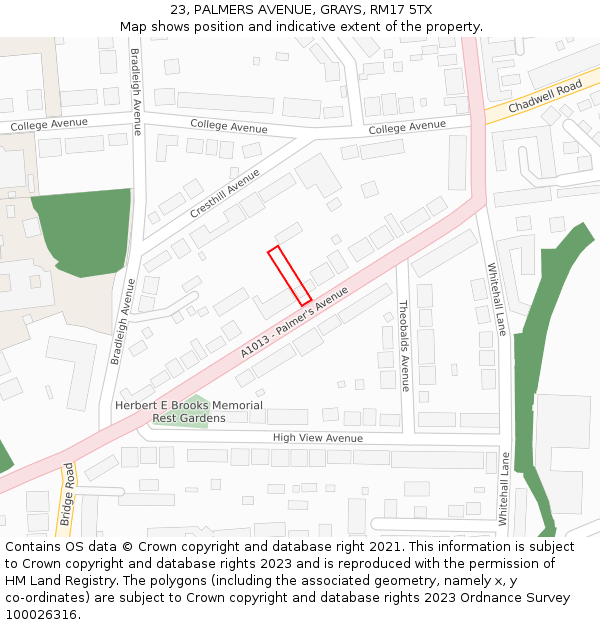 23, PALMERS AVENUE, GRAYS, RM17 5TX: Location map and indicative extent of plot