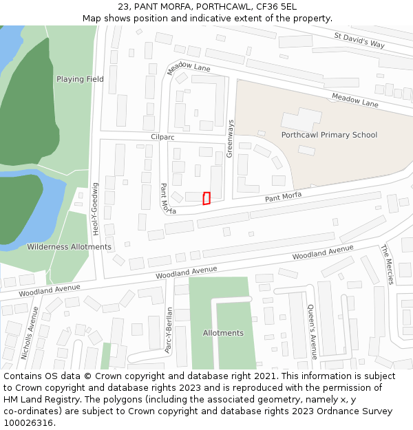 23, PANT MORFA, PORTHCAWL, CF36 5EL: Location map and indicative extent of plot