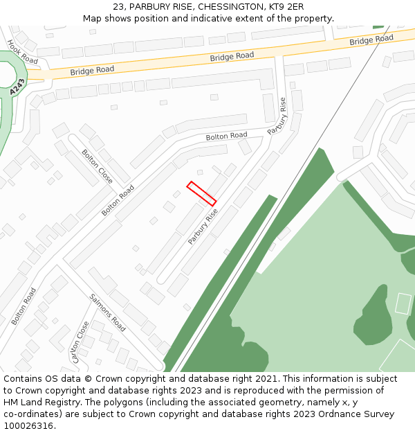 23, PARBURY RISE, CHESSINGTON, KT9 2ER: Location map and indicative extent of plot