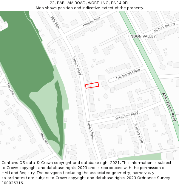 23, PARHAM ROAD, WORTHING, BN14 0BL: Location map and indicative extent of plot