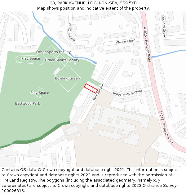 23, PARK AVENUE, LEIGH-ON-SEA, SS9 5XB: Location map and indicative extent of plot