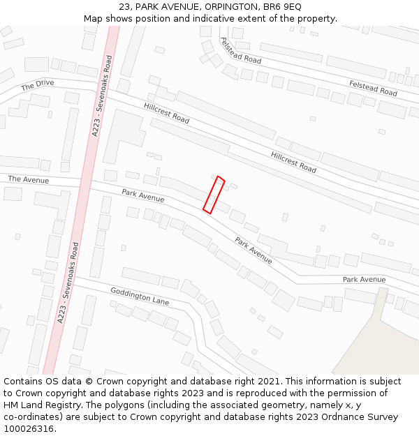 23, PARK AVENUE, ORPINGTON, BR6 9EQ: Location map and indicative extent of plot