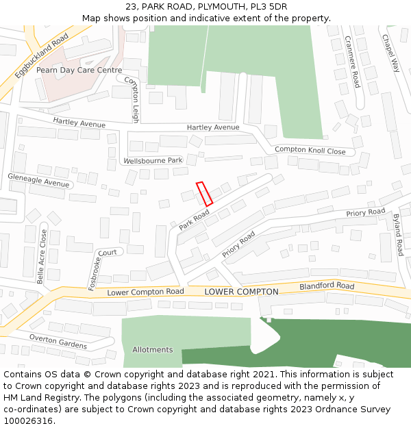 23, PARK ROAD, PLYMOUTH, PL3 5DR: Location map and indicative extent of plot