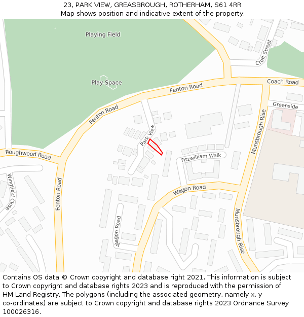23, PARK VIEW, GREASBROUGH, ROTHERHAM, S61 4RR: Location map and indicative extent of plot