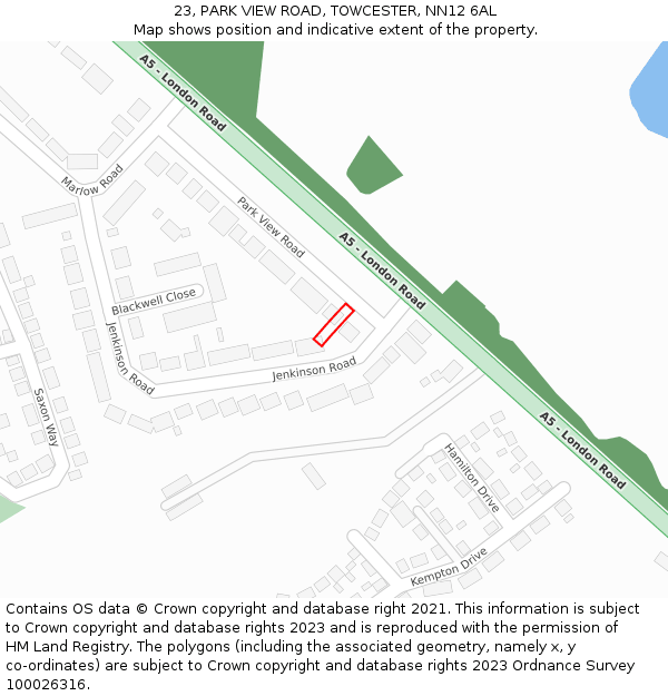 23, PARK VIEW ROAD, TOWCESTER, NN12 6AL: Location map and indicative extent of plot