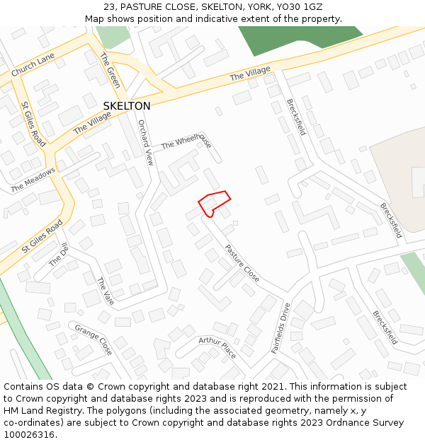 23, PASTURE CLOSE, SKELTON, YORK, YO30 1GZ: Location map and indicative extent of plot