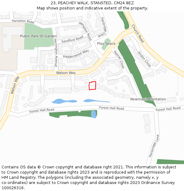 23, PEACHEY WALK, STANSTED, CM24 8EZ: Location map and indicative extent of plot