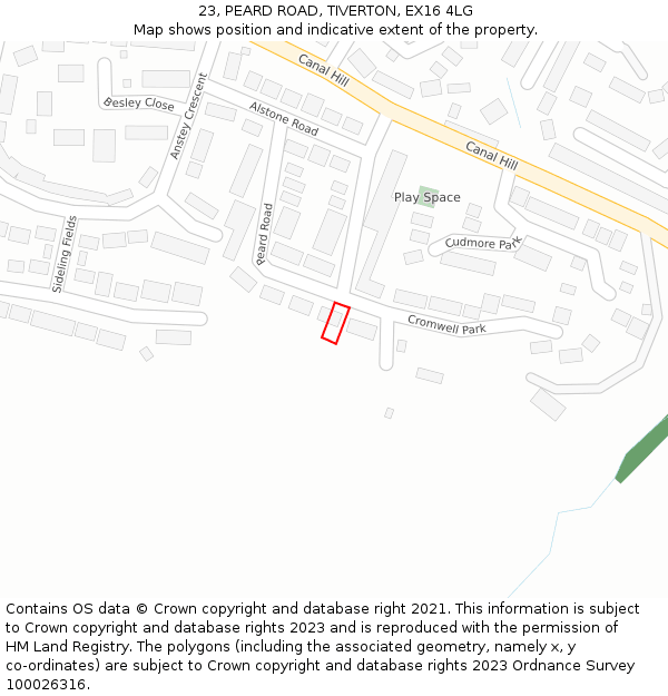 23, PEARD ROAD, TIVERTON, EX16 4LG: Location map and indicative extent of plot