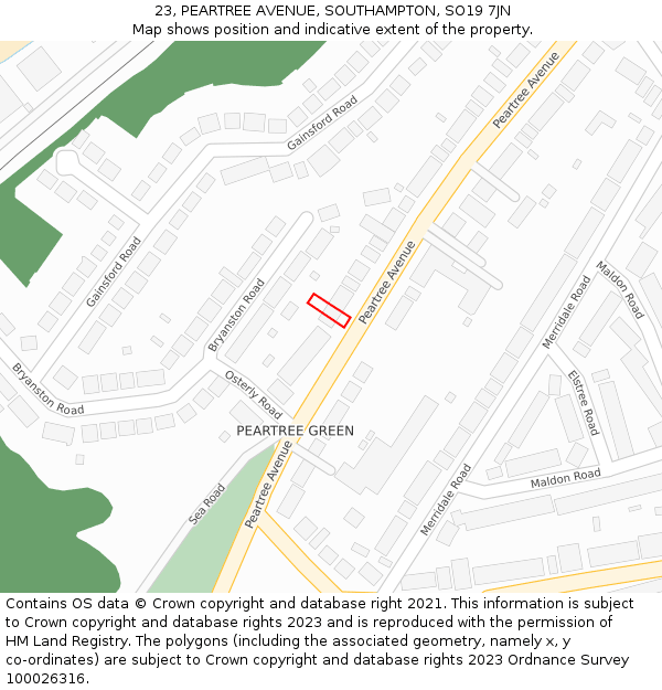 23, PEARTREE AVENUE, SOUTHAMPTON, SO19 7JN: Location map and indicative extent of plot