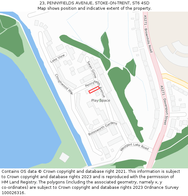 23, PENNYFIELDS AVENUE, STOKE-ON-TRENT, ST6 4SD: Location map and indicative extent of plot