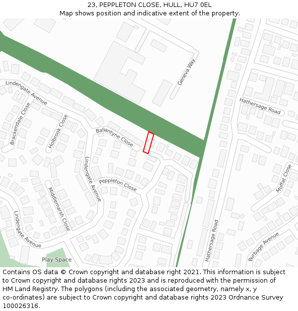 23, PEPPLETON CLOSE, HULL, HU7 0EL: Location map and indicative extent of plot