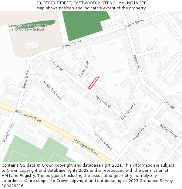 23, PERCY STREET, EASTWOOD, NOTTINGHAM, NG16 3EP: Location map and indicative extent of plot