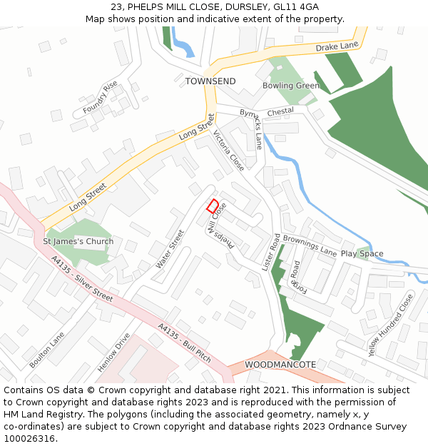 23, PHELPS MILL CLOSE, DURSLEY, GL11 4GA: Location map and indicative extent of plot
