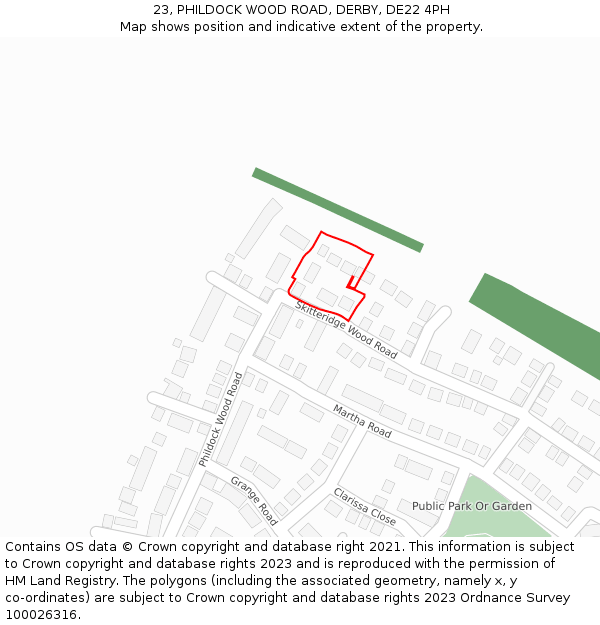 23, PHILDOCK WOOD ROAD, DERBY, DE22 4PH: Location map and indicative extent of plot