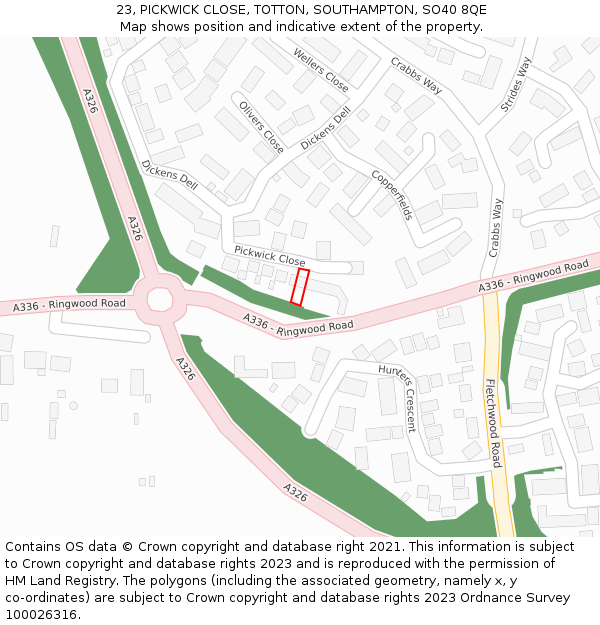 23, PICKWICK CLOSE, TOTTON, SOUTHAMPTON, SO40 8QE: Location map and indicative extent of plot