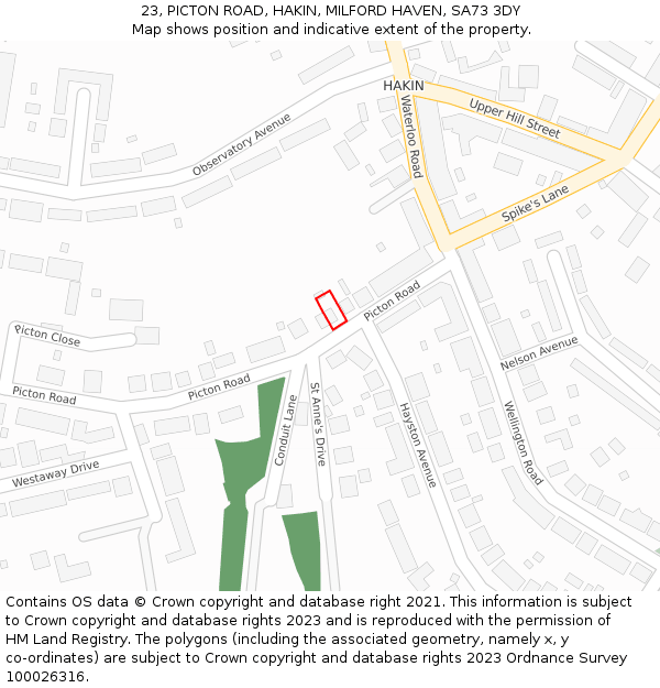 23, PICTON ROAD, HAKIN, MILFORD HAVEN, SA73 3DY: Location map and indicative extent of plot