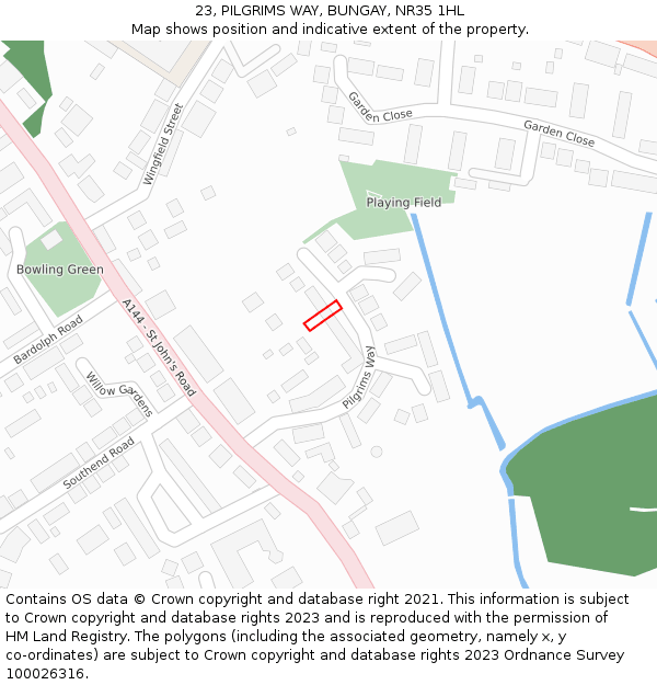 23, PILGRIMS WAY, BUNGAY, NR35 1HL: Location map and indicative extent of plot