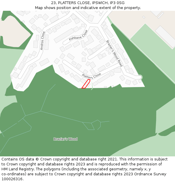 23, PLATTERS CLOSE, IPSWICH, IP3 0SG: Location map and indicative extent of plot