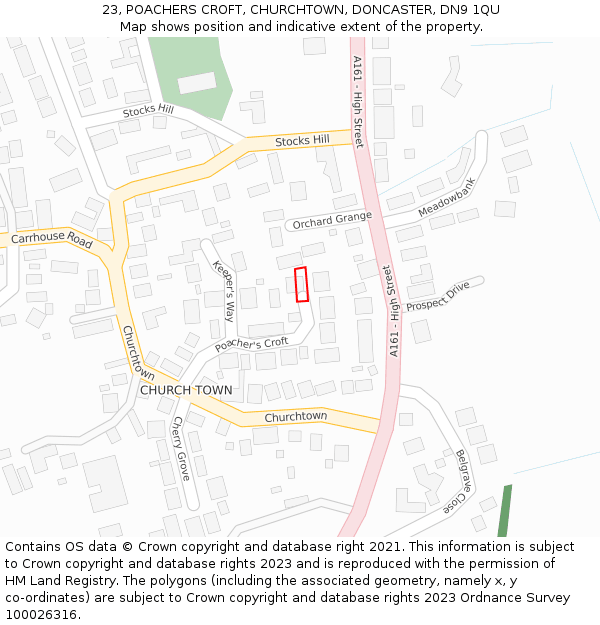 23, POACHERS CROFT, CHURCHTOWN, DONCASTER, DN9 1QU: Location map and indicative extent of plot