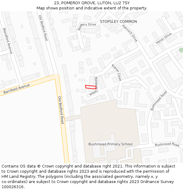 23, POMEROY GROVE, LUTON, LU2 7SY: Location map and indicative extent of plot