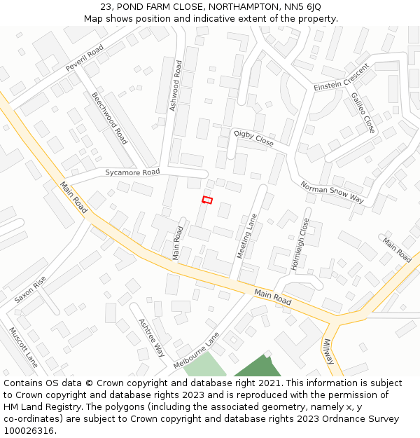 23, POND FARM CLOSE, NORTHAMPTON, NN5 6JQ: Location map and indicative extent of plot