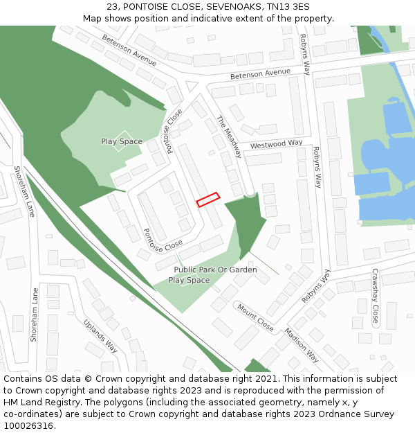 23, PONTOISE CLOSE, SEVENOAKS, TN13 3ES: Location map and indicative extent of plot