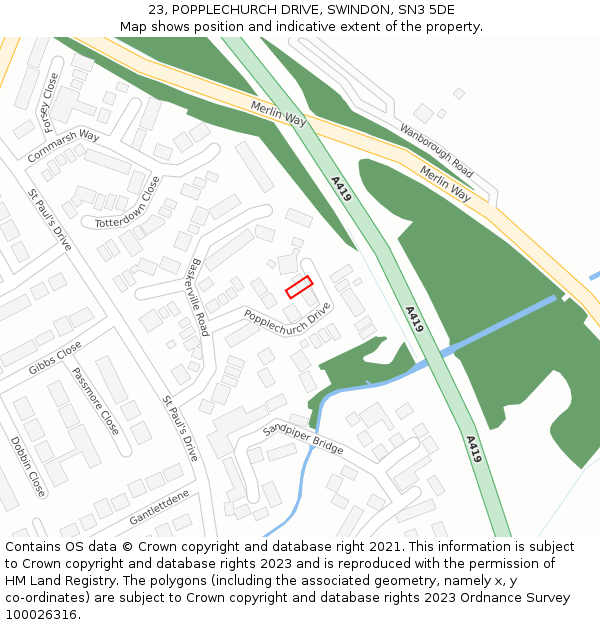 23, POPPLECHURCH DRIVE, SWINDON, SN3 5DE: Location map and indicative extent of plot