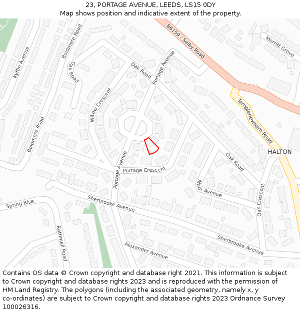 23, PORTAGE AVENUE, LEEDS, LS15 0DY: Location map and indicative extent of plot