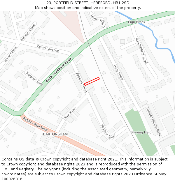 23, PORTFIELD STREET, HEREFORD, HR1 2SD: Location map and indicative extent of plot