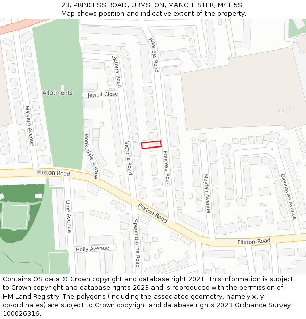 23, PRINCESS ROAD, URMSTON, MANCHESTER, M41 5ST: Location map and indicative extent of plot