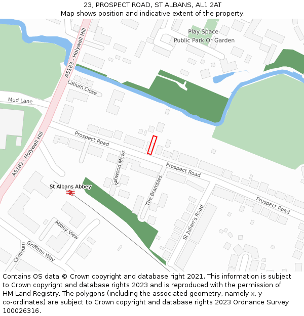 23, PROSPECT ROAD, ST ALBANS, AL1 2AT: Location map and indicative extent of plot