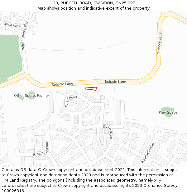 23, PURCELL ROAD, SWINDON, SN25 2PF: Location map and indicative extent of plot