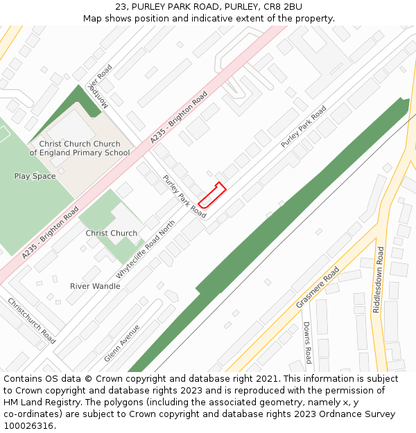 23, PURLEY PARK ROAD, PURLEY, CR8 2BU: Location map and indicative extent of plot
