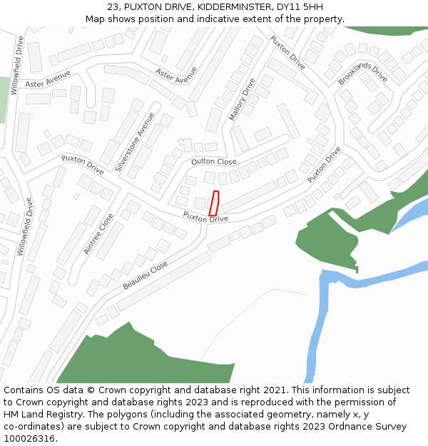 23, PUXTON DRIVE, KIDDERMINSTER, DY11 5HH: Location map and indicative extent of plot