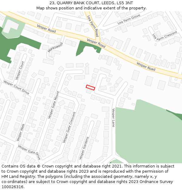 23, QUARRY BANK COURT, LEEDS, LS5 3NT: Location map and indicative extent of plot