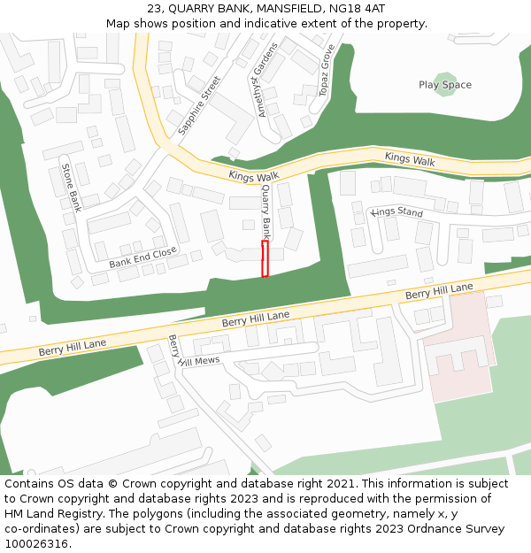 23, QUARRY BANK, MANSFIELD, NG18 4AT: Location map and indicative extent of plot
